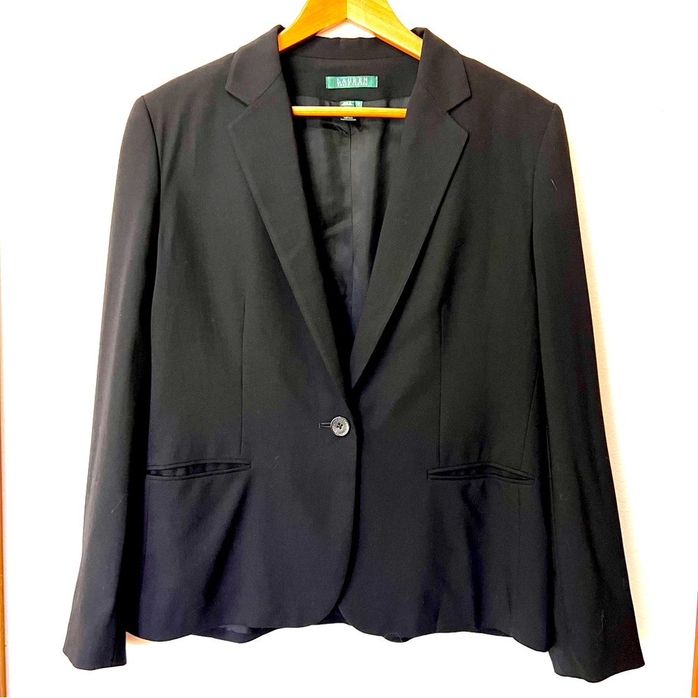 Ralph Lauren Black Wool Blazer Jacket Size 12
